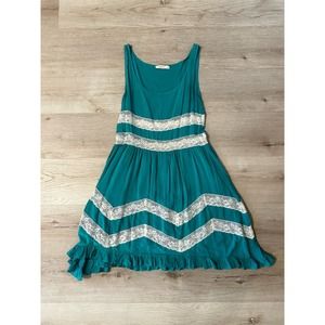 entro turquoise summer boho lace trim dress size small